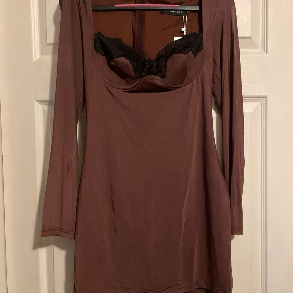 Chic Long Sleeve Mini Dress with Lace Detail